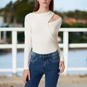 FRAYED JEANS Body Suit Top -XL